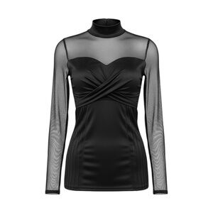 Elegant Black Mesh Long Sleeve Top